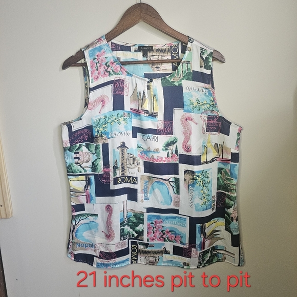Talbots Sleeveless Vacation Blouse Ocean Europe Cruise Resort Coastal Grandma - Picture 8 of 8